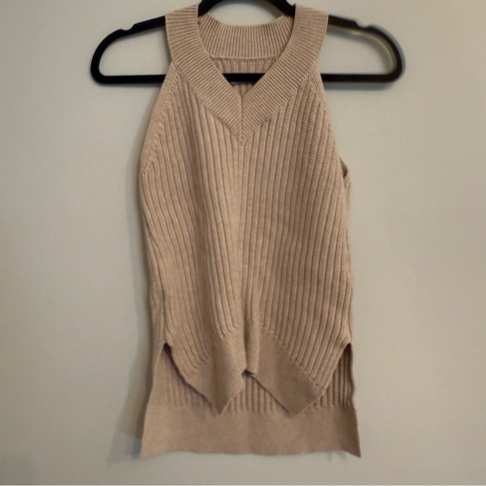 all saints | beige ribbed knit top